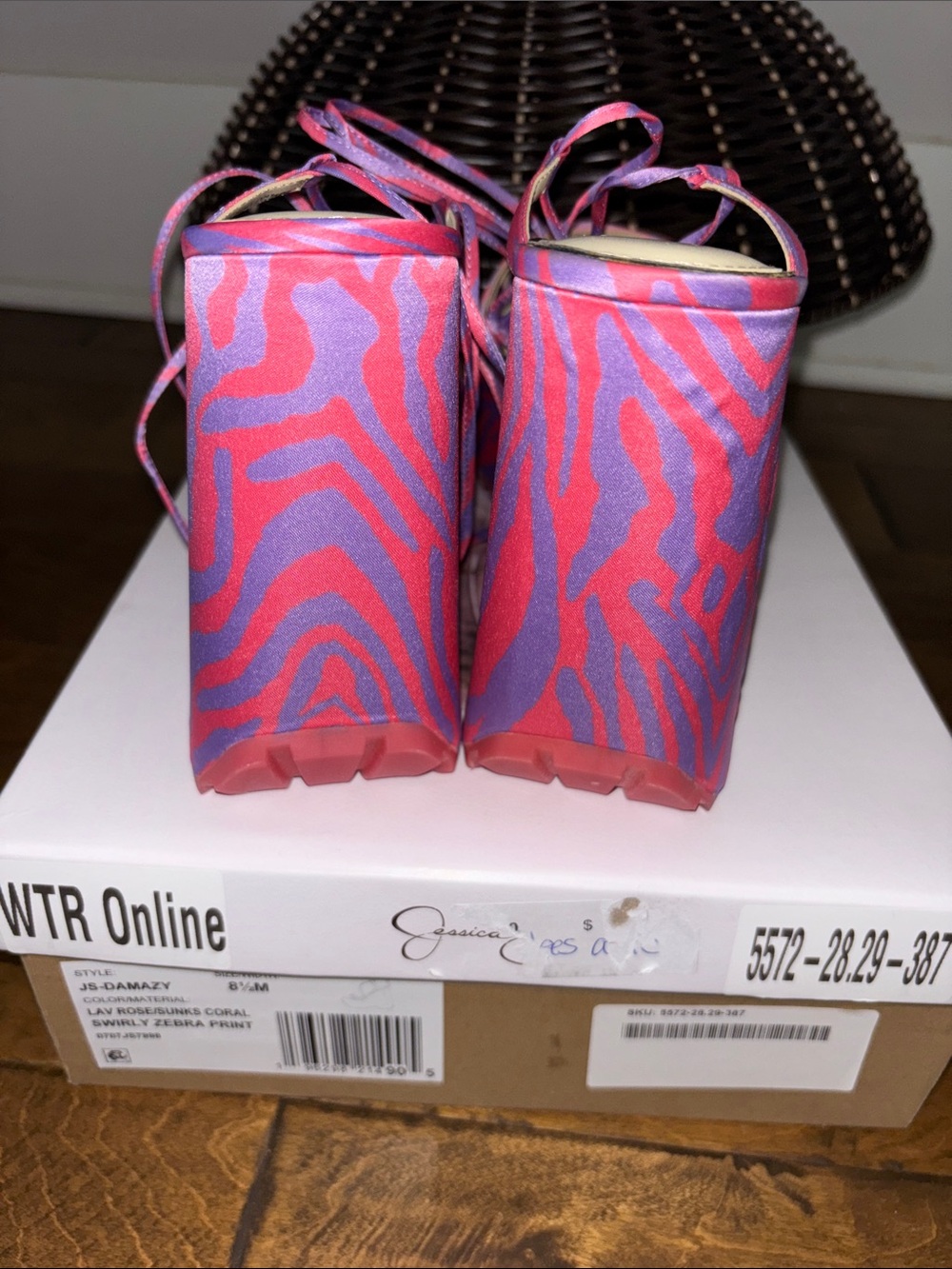 Jessica Simpson 5 inch Pink & Purple Zebra Lace-Up Platform Sandals Sz 8.5 - Picture 8 of 12